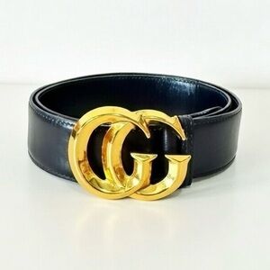 Gucci Black Leather Double G Buckle Belt -size Small